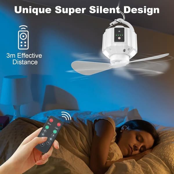 Campingventilator med LED-lanterne, genopladelig ventilator til telte, picnics, telte, nødsituationer