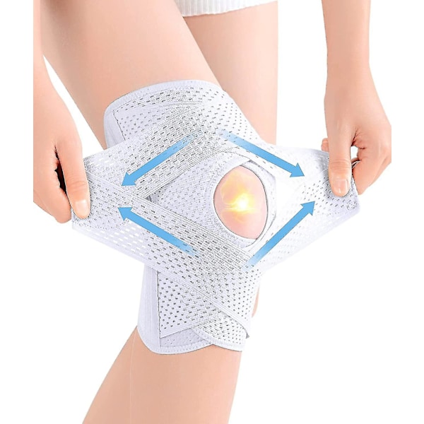 1 st Knästöd, Knästöd med sidostabilisatorer för meniskrivning, knäsmärta, andningsbart knäskydd-dwdz White XL