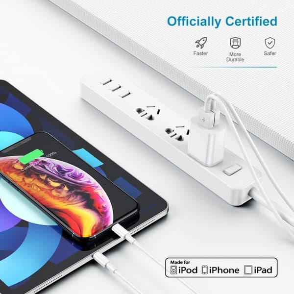 [2-pack] 2m Apple MFi-certifierad iPhone-laddningskabel, 2 meter för iPhone 14/13/12/11/11 Pro/11 Pro Max/X/XS Max/8/7/6/5/iPad