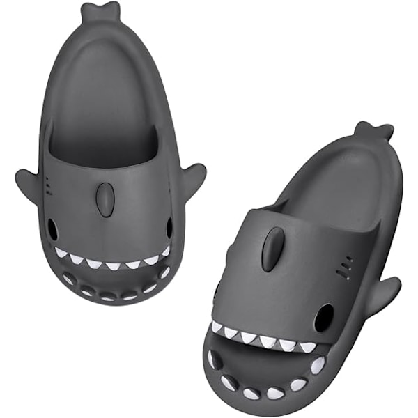 Hajtofflor för pojkar och flickor, Shark Flip Flops för män och kvinnor, Shark Slippers, Bekväma halkfria pool-hajsandaler med tjock sula för sommaren Dark gray 44/45