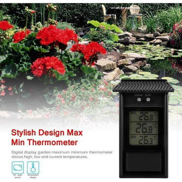 Drivhustermometer, digitalt drivhustermometer, vanntett, 0,1°C oppløsning, (svart)