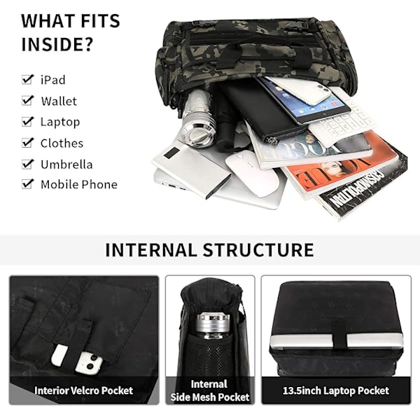Militær Taktisk Sling Rygsæk Multifunktionel Laptop Taske Messenger Taske Stor Messenger Taske Herre Crossbody Taske til iPad Håndtaske