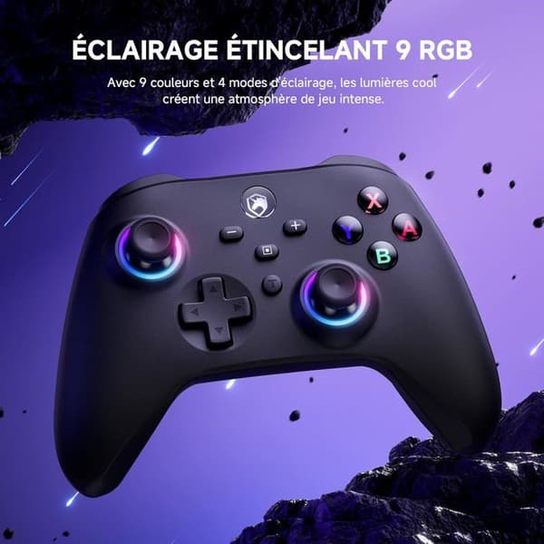 Controller med RGB-belysning, Hall-effekt-udløsere, makroer, skift/turbo-funktioner og vibration; Bluetooth Pro-controller.