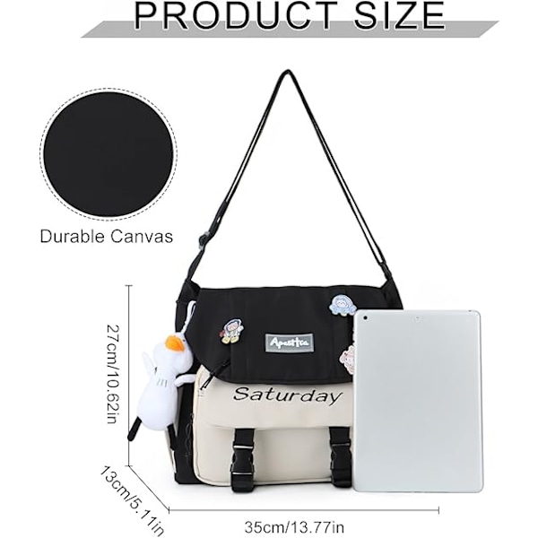 Söpö olkalaukku teinitytöille ja naisille, Kawaii-olkalaukut, Crossbody-olkalaukku pinneillä ja riipuksella Negro