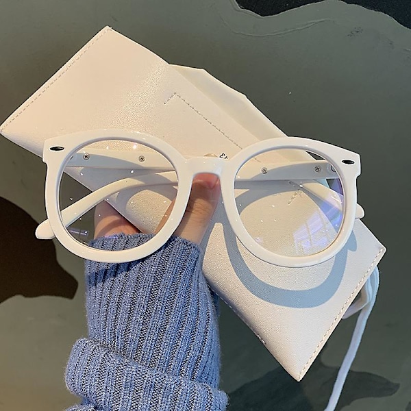 Unisex Store Runde Polygon Briller Til Mænd Kvinder PC Ramme Briller Almindelige Briller White -3.50