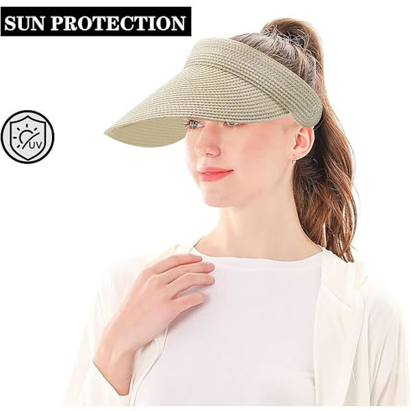Sommarvisirhatt - Bred Brätte - för Kvinnor UPF 50+ UV400 Skydd Strandvisirkeps Solhatt för Beige