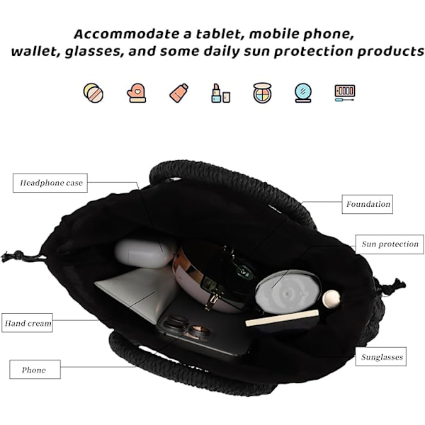 Stråväska för damer, vävd crossbody axelväska handväska satchel för sommaren Negro