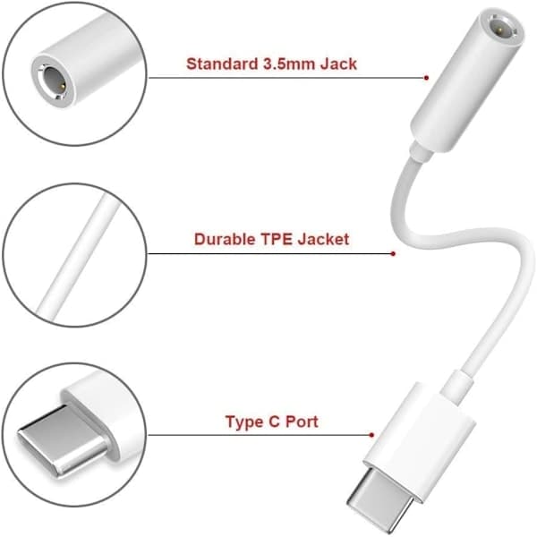 2x Adapter USB-C til 3,5 mm Hvit Hvit one size