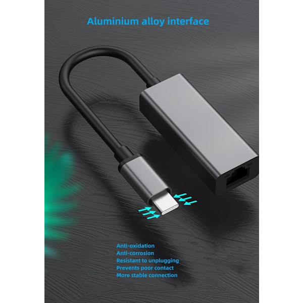 USB till Ethernet-adapter RJ45 Nätverk 1 Gbps Gigabit Adapterkabel för Laptop, Surfplatta, PC, Telefon, Spelkonsol, Steam Deck, Aluminium, Bärbar, Drivrutinsfri USB C 1Gbps