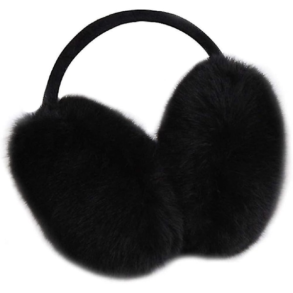 Earmuffs Women's Winter Fur Foldable Ear Warmer (Black)