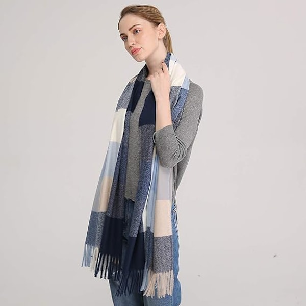 1 stk. Blød Kvinde Cashmere Uld Sjal Stor Pashmina Shawl og Wrap Varmt Stole Tæppe Dark Blue