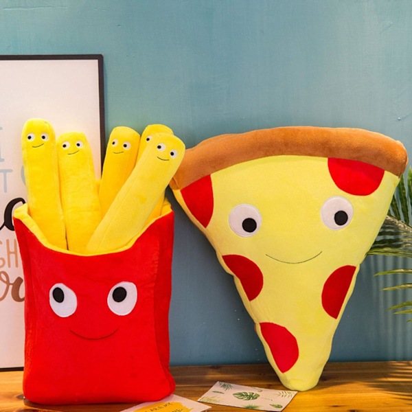 Plush Dukke, Tegneserie Simulering Pizza Pommes Frites Design Sofapute Stoppet Plush Dukke A 30cm