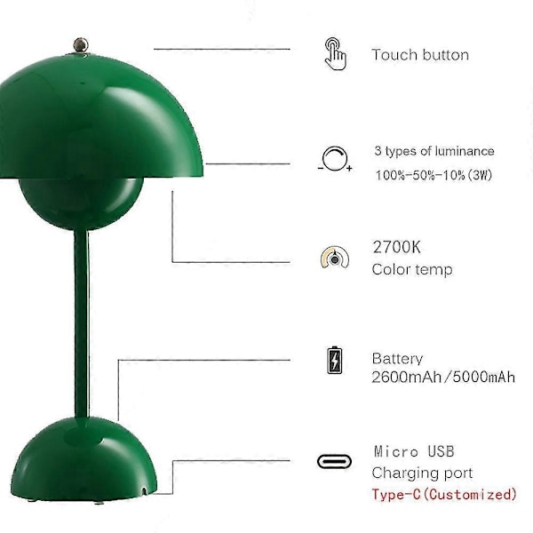 Kukkasilmu Pöytävalaisin, Häähuone, Makuuhuone, Pöytäkoriste, Valaisin, Yövalaisin (Ladattava) Glossy Beige Red 4800mAh CCC-KC-PSE-CE