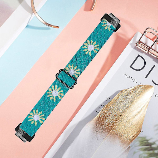 Elastiskt flätat nylonarmband för Fitbit Inspire 3, Solo Loop-ersättningsarmband med svart kontakt - Mörkgrön Green Daisy