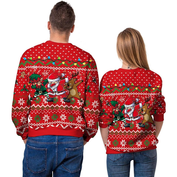 Jultröja Dam Ful Jultröja Familj Jul Topp Tröja Rund Hals Vinter Tomte Ren Snöflinga Rojo - Papá Noel XXL