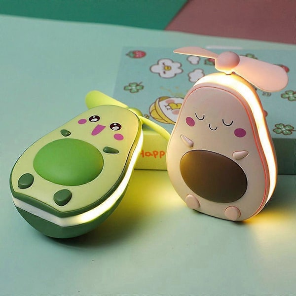 Söpö Avokado Tuuletin Mini Kannettava Kompakti Peili Kosmeettinen LED Yövalolla