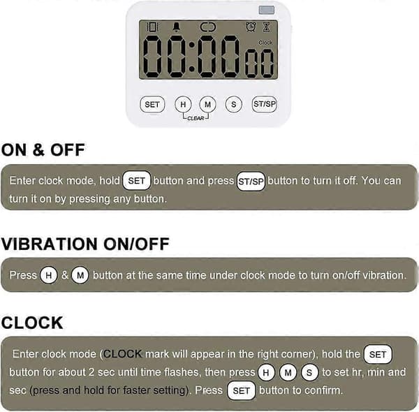 Digital Timer Clock, Multifunktionelt Digitalt Ur Nedtællingsur Event Timer med Alarm, Magnetisk Bagside Stort Cifferdisplay Vibration/Lyd Alarm 2 Pack