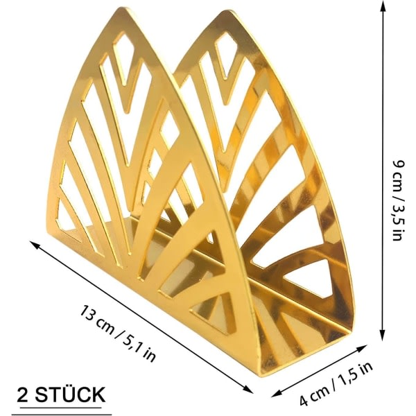 Sett med 2 trekantede serviettholdere i rustfritt stål til kjøkkenbenk spisebord gull gull