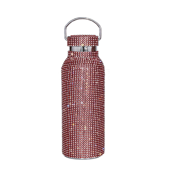 Diamant Vattenflaska Bling Rhinestone Rostfritt Stål Termosflaska, 100% Ny red