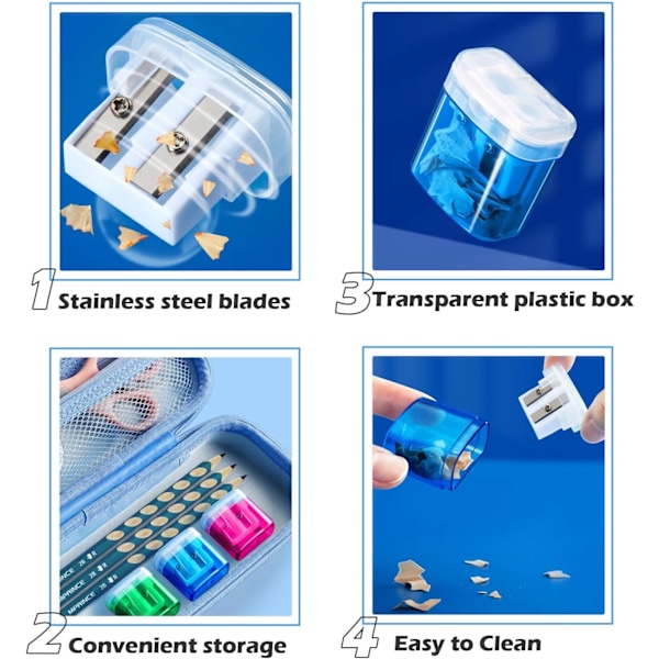 4 kpl Kynän teroitin 4 väriä Kaksoisreikä Manuaalinen teroitin lapsille opiskelijoille kouluun kotiin toimistoon