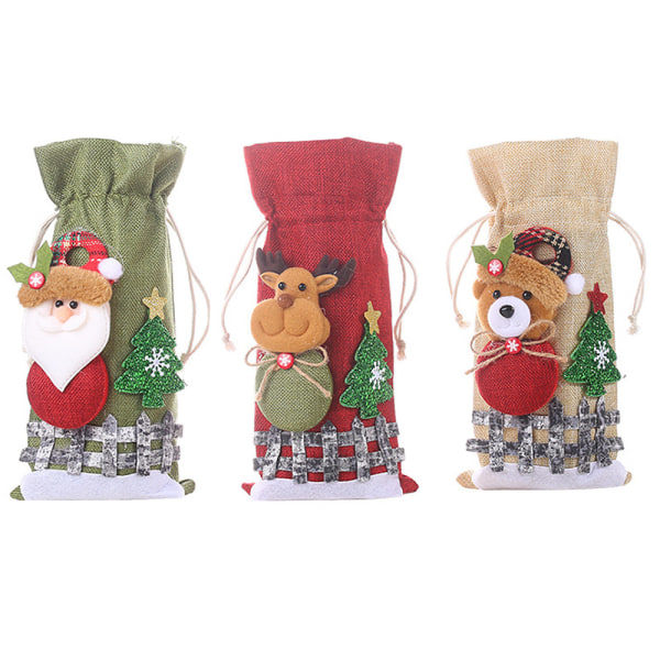 Christmas Wine Bottle Bags Reusable Burlap Wine Bottle Gift