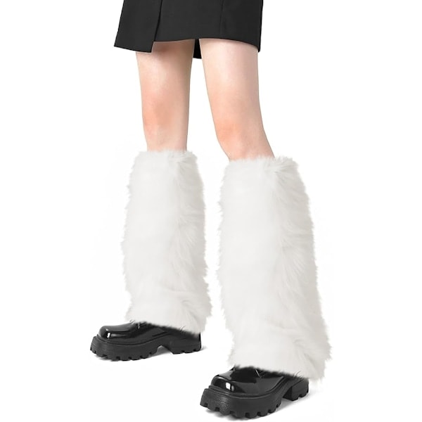 Fuskpäls fluffiga benvärmare lurviga stövelöverdrag för kvinnor varma fluffiga stövelmanschetter benvärmare för festkostymer Vit White