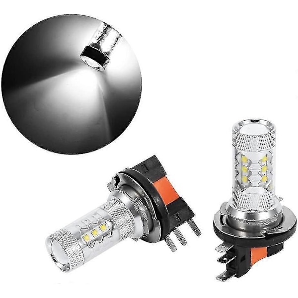 2 stk. 80W H15 LED Pære Hvit Bilfrontlykt