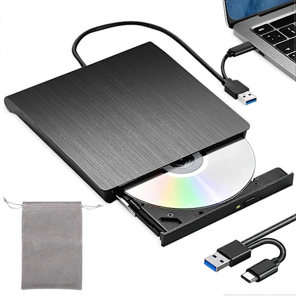 Ekstern CD DVD-drev USB 3.0 Type-C DVD-brænder (USB 3.0, USB Type-C, DVD 8x/CD 24x, ekstern, til Windows XP, Mac OS, Mac)