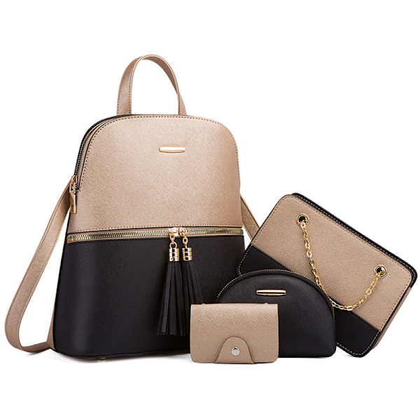 Mode Dam Ryggsäck Läder Ryggsäck med Axelrem Crossbody Väska Läder Korthållare Plånbok Set Gåva för Kvinnor A