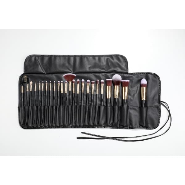 24 professionelle og eksklusive makeupbørster i etui, sort