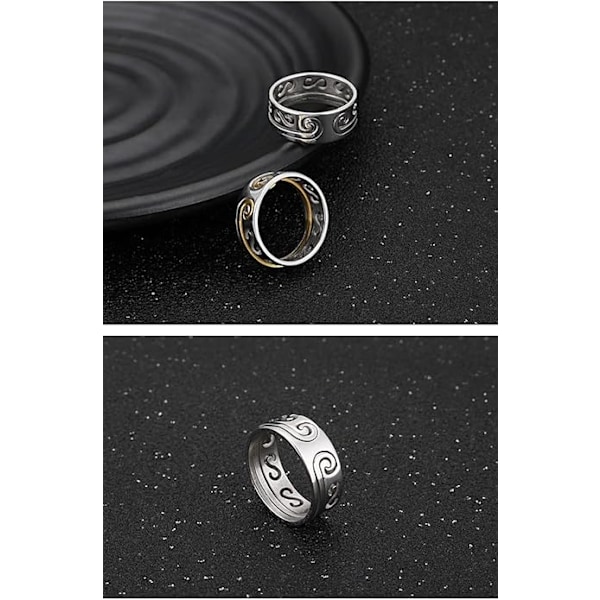 Unisex Ren Ring i Rent Sølv med Lykkebringende Skymønster, 2-i-1 Sol Wukong Mantra Strammeringsring Silver 18.9mm