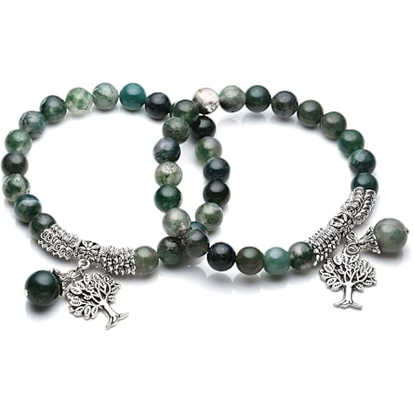 1 st. Livets träd Stretch Armband Reiki Healing Kristall Ädelsten Pärlor Armband, Födelsedag Sten Lycka Sten Smycken Moss Agate