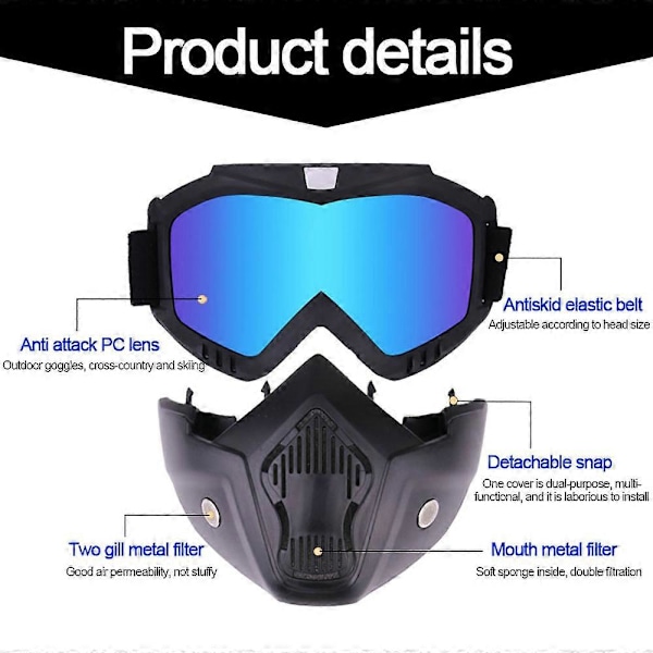 Motorcykel Hajhjälm Glasögon Motocrosshjälm Glasögon Retro Vindtät Öppen Hjälm Glasögon Mask Gray