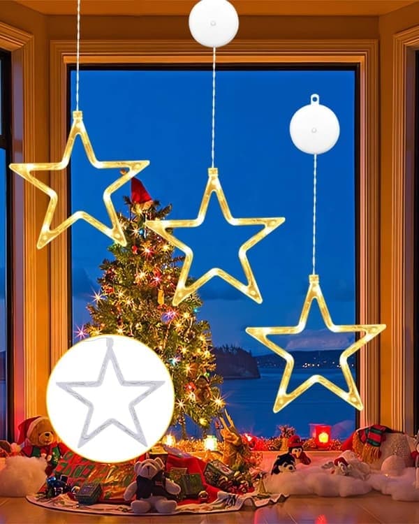 LED-stjerner Julelys, 3-pakning LED-julevinduslys, 10 LED-juledekorasjoner med timer for vindu