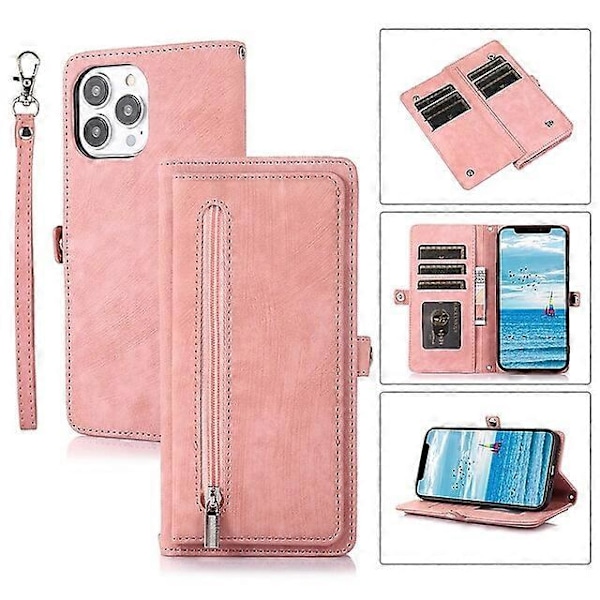 Mobilskal för Apple Plånbok Kort iPhone 14 Pro Max 14 Plus 13 12 11 Pro Max Mini X XR XS Dragkedja med Handledsrem Korthållare Fack Enfärgad PU Läder Purple iPhone 7Plus 8Plus