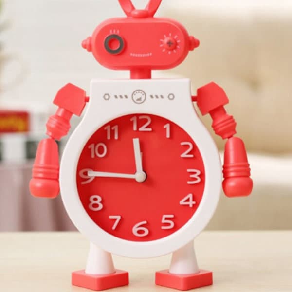 Sängklocka Cool Robot med Ledad Armrörelse Tecknad Dekoration Presenter för Barn Tillbaka till Skolan B