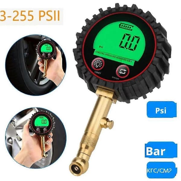 Dæktryksmåler 3-255Psi Baggrundsbelyst LCD-display Digital Lufttryksmåler