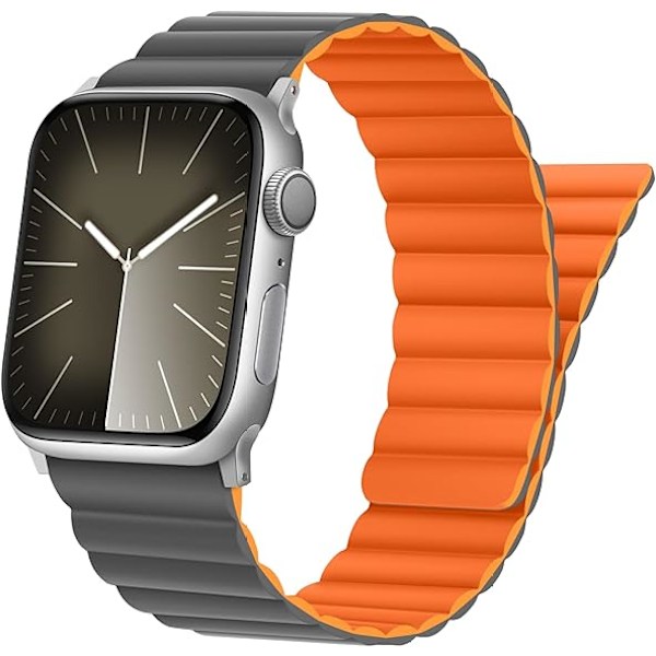 Magneettiset hihnat yhteensopivat Apple Watch -rannekkeen kanssa, silikoniranneke magneettilukolla miehille ja naisille Orange Grey 38/40/41mm