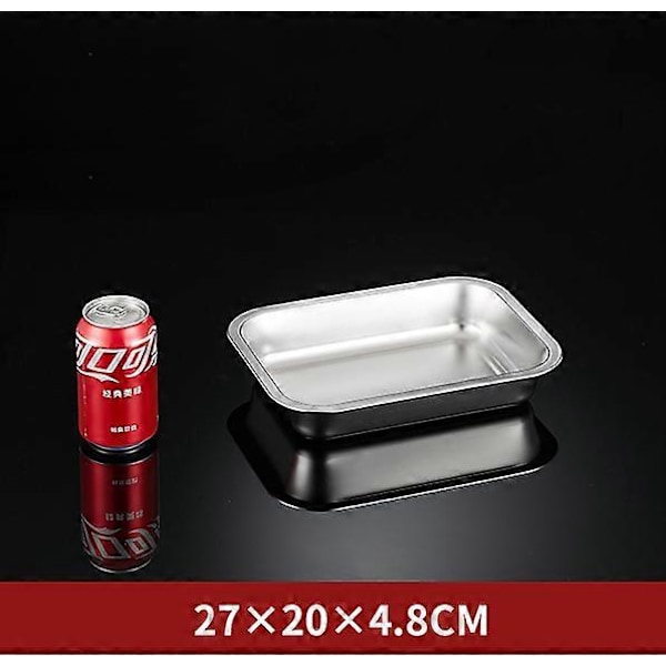 304 bricka i rostfritt stål, rektangulär ren platt botten fyrkantig plåt, kommersiellt kök bakplåt, förtjockad ångad risplåt W-style L27 W20 H4.8flat bottom
