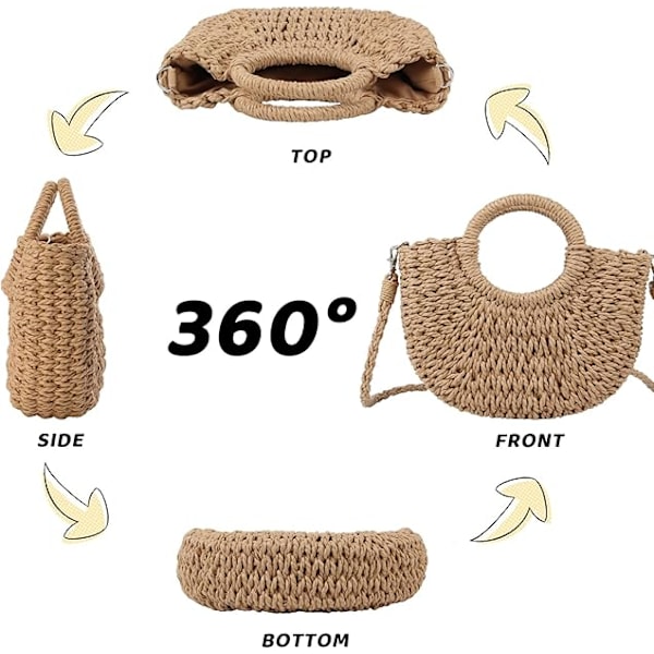 Stråväska för damer, vävd crossbody axelväska handväska satchel för sommaren Kahki