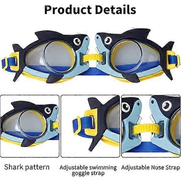 Simglasögon för barn, tecknade simglasögon, söta poolglasögon, dykglasögon för barn, snorkelglasögon för pojkar och flickor Shark