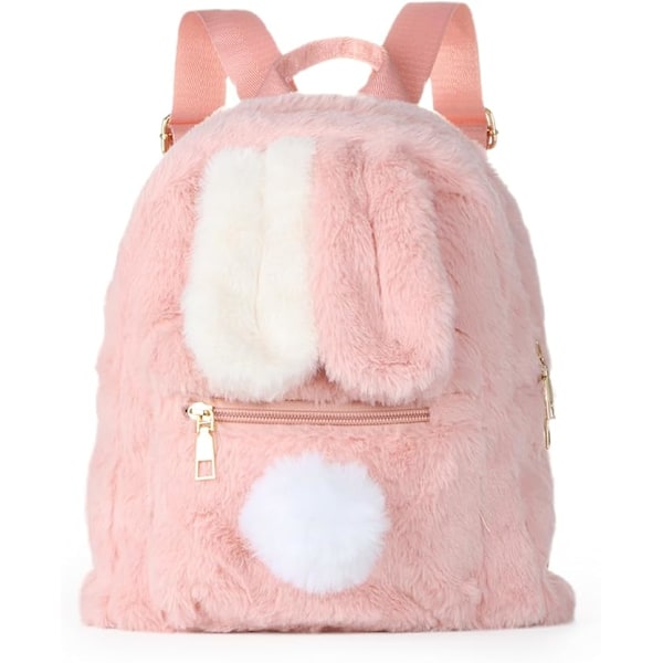 Sød Plys Kaninøre Rygsæk til Teen Piger, Kawaii Fluffy Fuzzy Skuldertaske Skoletaske Pung, Pink Rosa