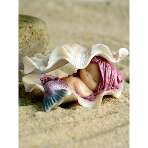 Miniatyrhage-Havfrue-Fee-Statuer - Drømmende Havfrue Dream Mermaid in Shell