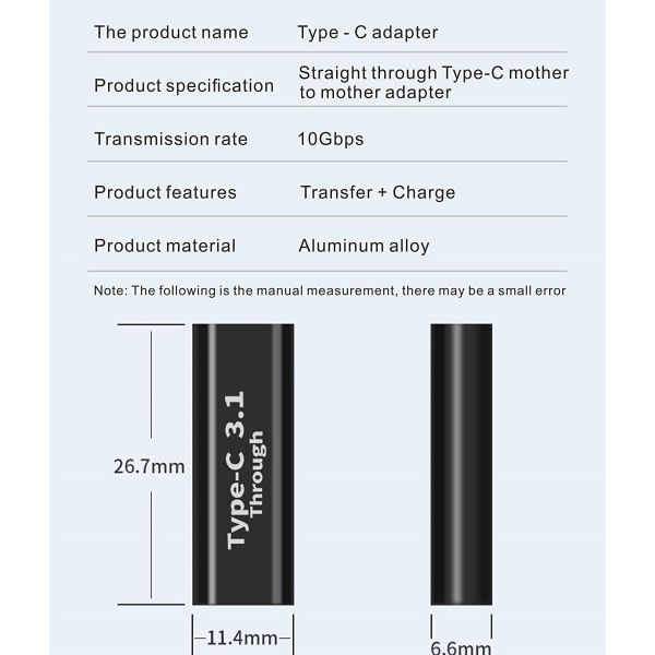 USB C hunn-til-hun-adaptere (2), støtter hurtiglading og utvidelse av dataoverføring, hastighet på 10 GBps