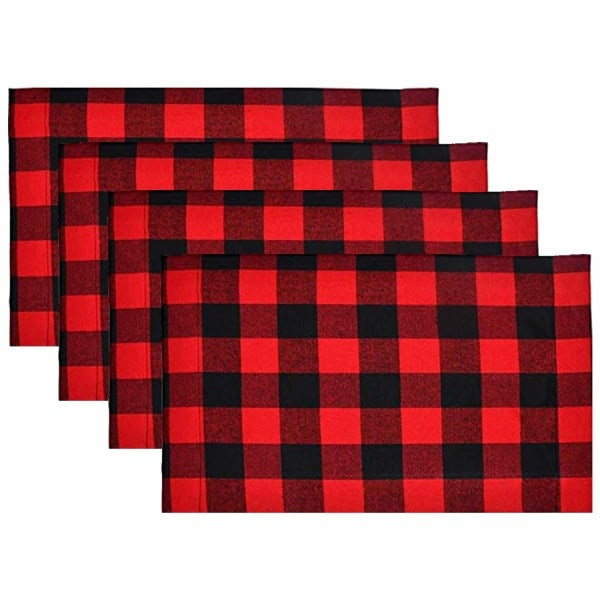 4 Sæt Røde og Sorte Buffalo Check Plaid Tæpper