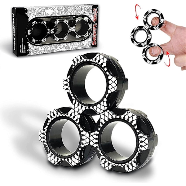 3 st Fidget Ring Leksaker, Färgglada Fidget Ring Leksaker, Perfekt för Att Lindra Ångest, för Pojkar/Flickor/Vuxna (3PC-Svart)