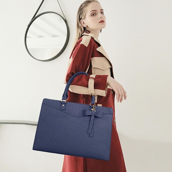 Stor Dame Håndtaske 15,6 Tommer Laptop Taske PU Læder Skoletaske Vandtæt Tote Taske Shopper Skuldertaske Azul