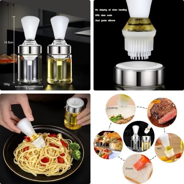 Oljedispenser - Ej specificerad - 2 i 1 - Livsmedelsgodkänd silikon - Glas - 135 ml