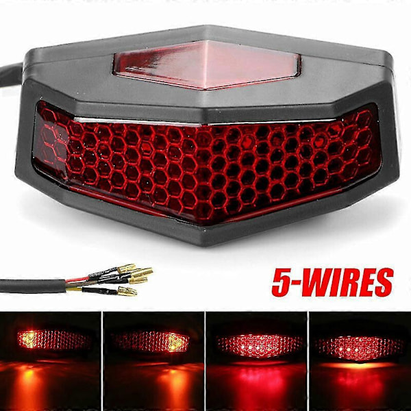 5 I 1 Motorcykel LED Blinklys Stop Baglygte Bremse Lys Nummerplade Universal Rød