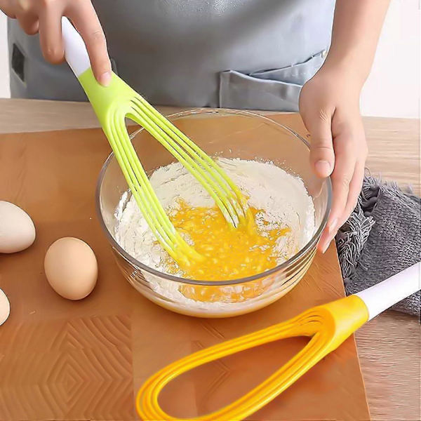2 stk. roterbare og sammenleggbare manuelle eggvisper, non-stick eggvisper, multifunksjonelle håndmiksere (grønn, gul)